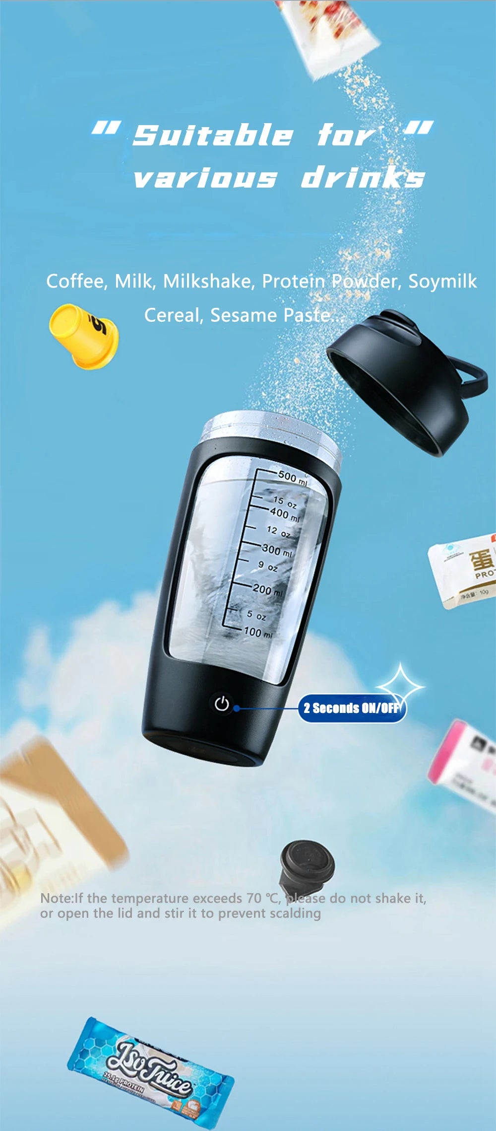 Electric Workout Water Bottle With Mixer