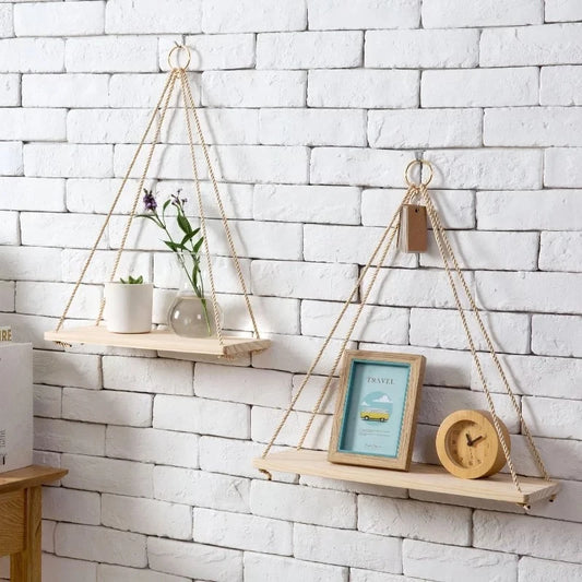 1PC Wood Swing Hanging Rope Floating Shelves