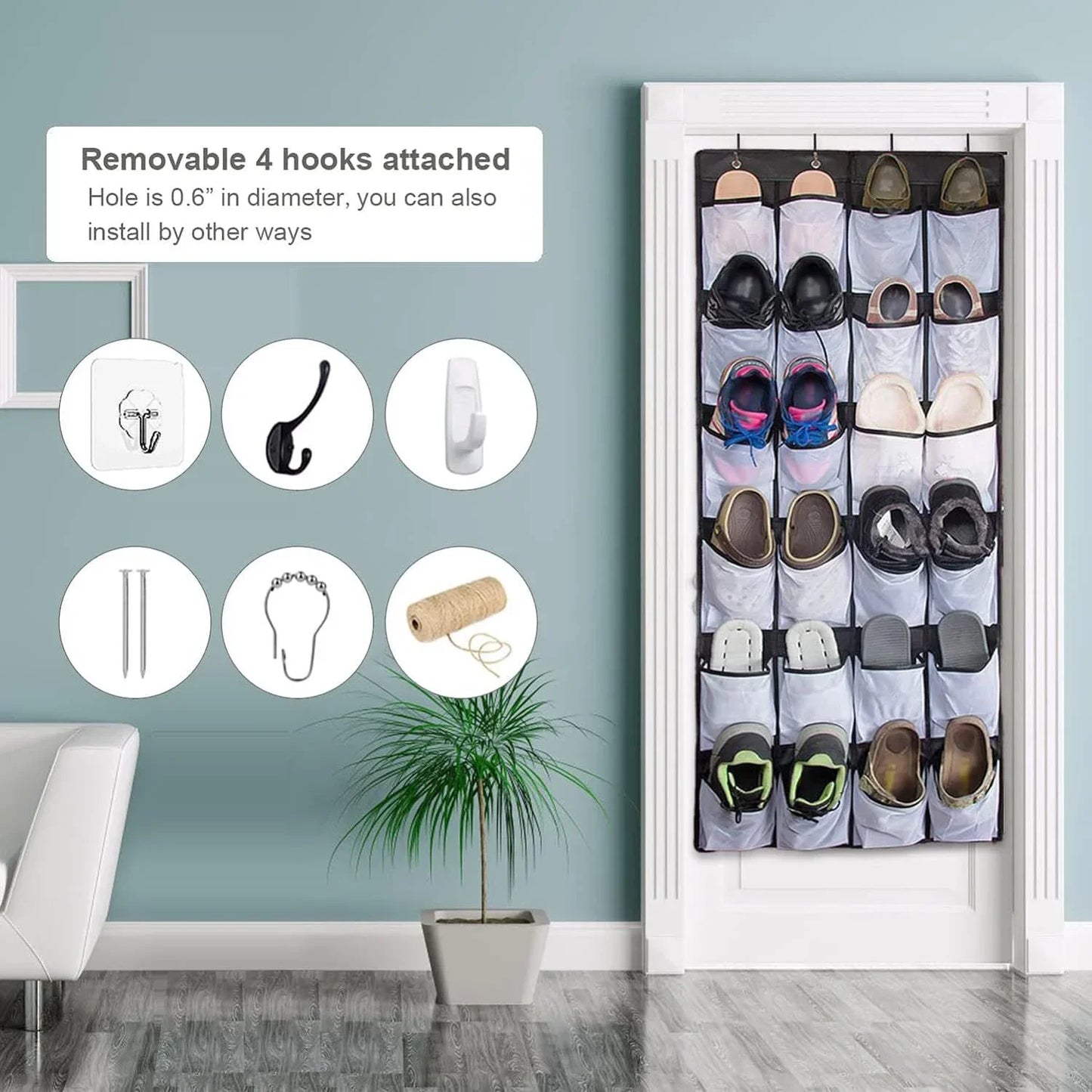 24 Pockets Over the Door Shoe Organizer